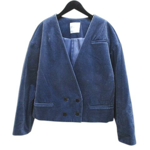 【中古】シティショップ CITYSHOP コーデュロイ ジャケット ショート丈 青系 ブルー 無地 ダブルボタン 裏地 ストレッチ 日本製 レディース 【ベクトル 古着】 260206