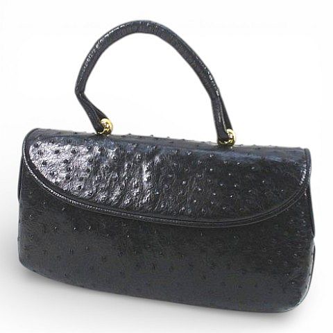 【中古】ハンドバッグ ブラック 黒系 オーストリッチ ブラック 黒系 レディース 【ベクトル 古着】 260209