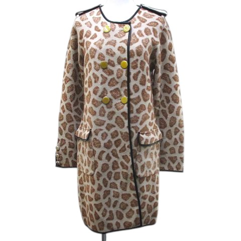 【中古】3.1 フィリップリム 3.1 phillip lim アニマル柄 ノーカラーコート ミドル丈 M ベージュ ラム 羊革 パイピング ダブルボタン レディース 【ベクトル 古着】 260219