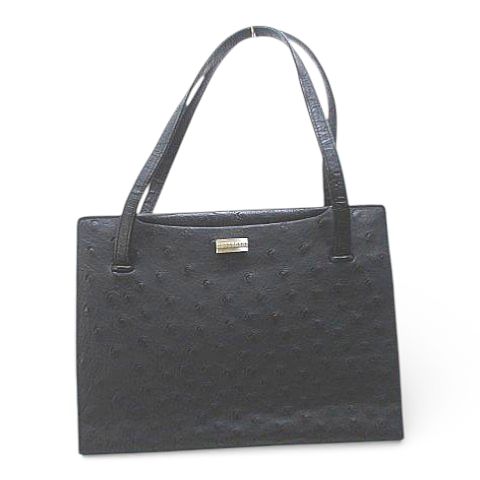 【中古】wolf & wrich ハンドバッグ ブラック 黒 オーストリッチ レザー ドイツ製 レディース 【ベクトル 古着】 260306