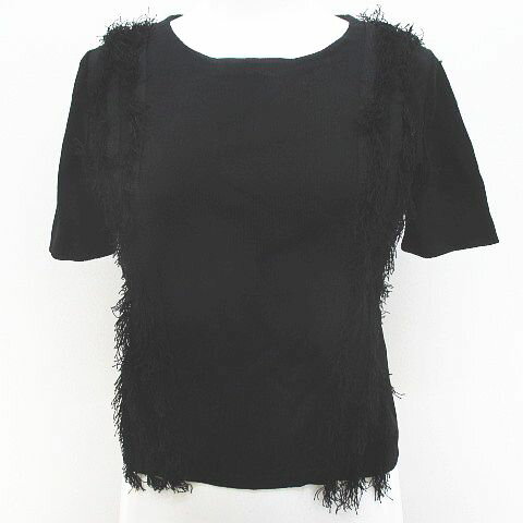 【中古】エムプルミエ ブラック M-Premier BLACK 半袖 ニット カットソー 36 黒系 ブラック 無地 フリンジ レディース 【ベクトル 古着】 260221