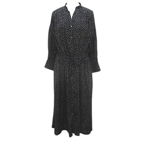 【中古】アーバンリサーチ URBAN RESEARCH ドット柄 長袖 シャツ ワンピース ロング丈 38 黒系 ブラック ギャザー リボン レディース 【ベクトル 古着】 260221