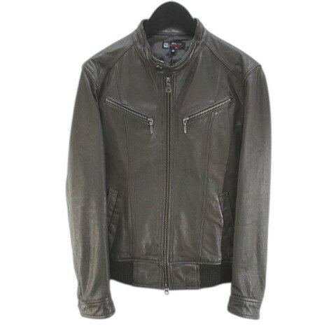【中古】エムケーミッシェルクランオム MK MICHEL KLEIN HOMME 革ジャン レザージャケット 羊革 46 茶系 ブラウン ジップアップ ポケット 裏地 メンズ 【ベクトル 古着】 260302