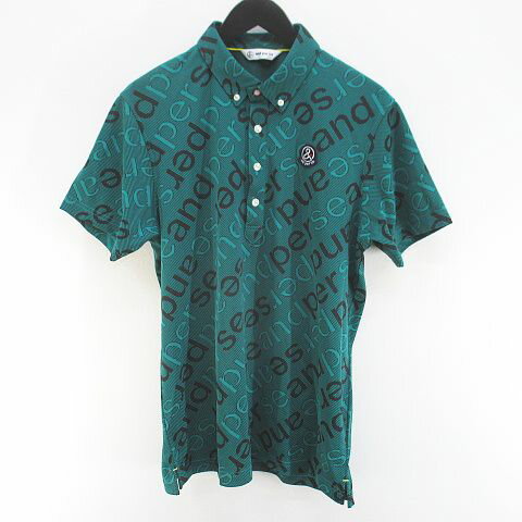TAKEO KIKUCHI SPORT - 【中古】アンパスィ and per se ゴルフウェア 半袖 ポロシャツ カットソー ボタンダウン L 緑系 グリーン ロゴ 文字 刺繍 ワッペン メンズ 【ベクトル 古着】 260313