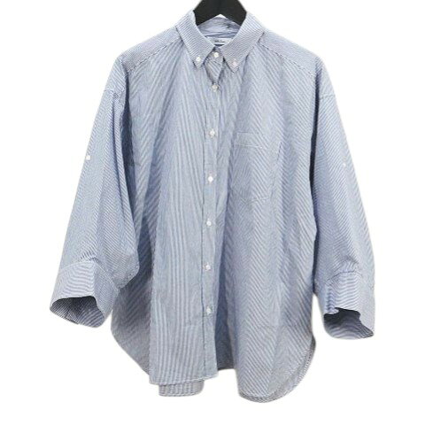 Other - 【中古】ミラオーウェン Mila Owen 七分袖 シャツ ブラウス 紺系 ネイビー ストライプ柄 ボタンダウン タブスリーブキャンペーンシャツ レディース 【ベクトル 古着】 260319