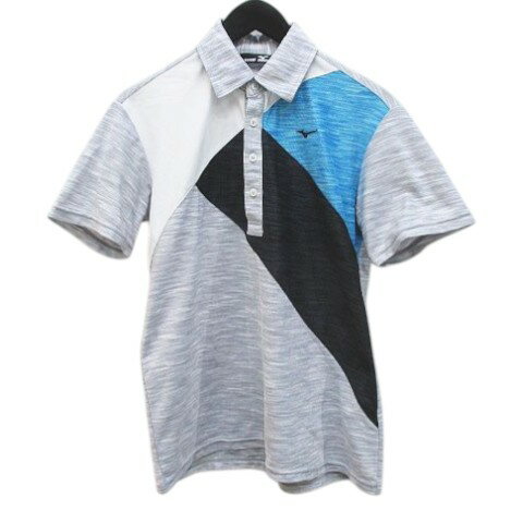 【中古】ミズノ MIZUNO GOLF ゴルフウェア 半袖 ポロシャツ M 灰系 グレー 総柄 ハーフボタン ロゴ 刺繍 メンズ 【ベクトル 古着】 260324