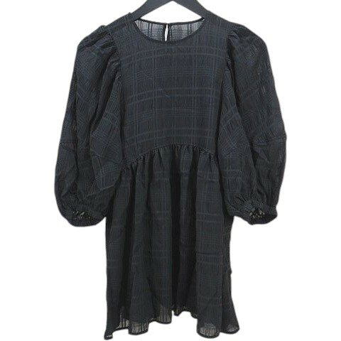 Rakuten - 【中古】プラステ PLST 半袖 ブラウス チュニック M 黒系 ブラック チェック シアー ボリュームスリーブ レディース 【ベクトル 古着】 260326