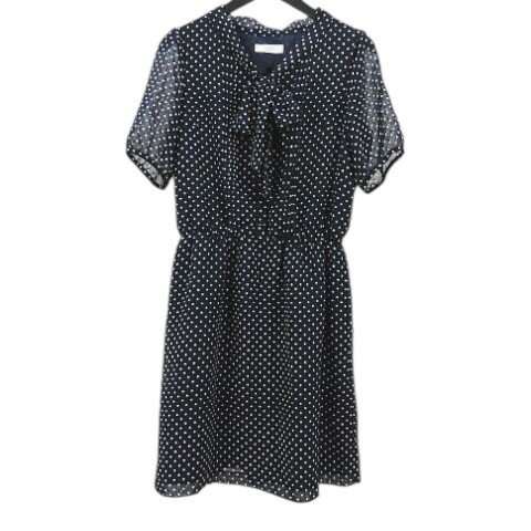 樂天商城 - 【中古】ANY SIS エニィスィス 半袖 ワンピース ミニ丈 紺系 ネイビー ドット柄 ボウタイ リボン パフスリーブ レディース 【ベクトル 古着】 260406