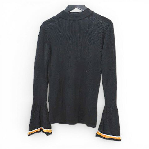 No Sleeve Knit - 【中古】ハレ HARE 長袖 セーター ニット F 黒系 ブラック ライン フレアスリーブ ハイネック リブ 薄手 レディース 【ベクトル 古着】 260427