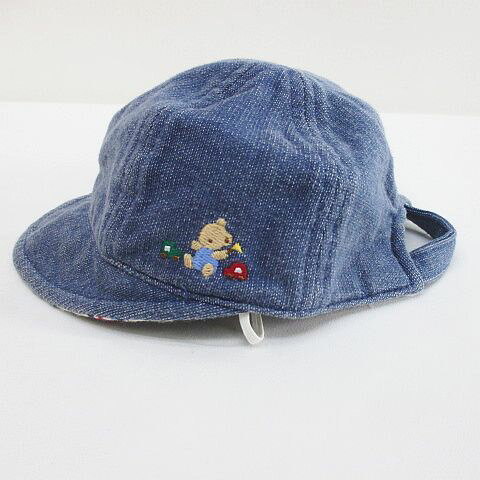 【中古】ファミリア Familiar ベビー 帽子 41-43 青系 ブルー デニム調 刺繍 ゴム...