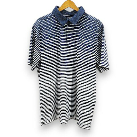 【中古】アンダーアーマー UNDER ARMOUR ゴルフウェア 半袖 ポロシャツ XL 紺系 ネイビー ボーダー柄 ロゴマーク プリント ストレッチ メンズ 【ベクトル 古着】 260530