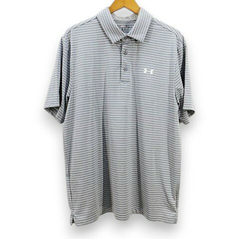 【中古】アンダーアーマー UNDER ARMOUR 半袖 ポロシャツ XL グレー系 ボーダー柄 ロゴ プリント ストレッチ メンズ 【ベクトル 古着】 260528