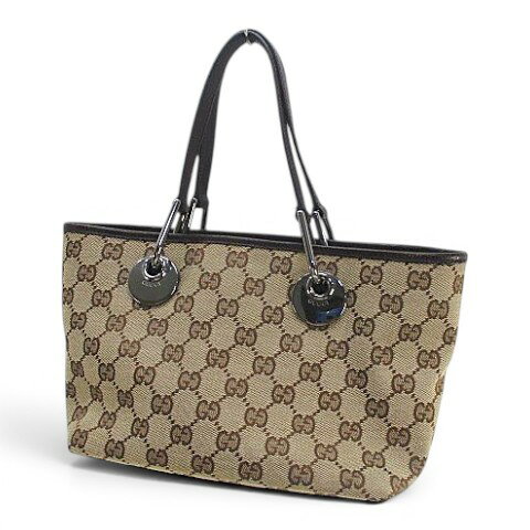 gucci///////////////\\\' - 【中古】グッチ GUCCI 120844 002058 GGキャンバス トートバッグ シルバー金具 ベージュ系 キャンバス レザー イタリア製 レディース 【ベクトル 古着】 260620