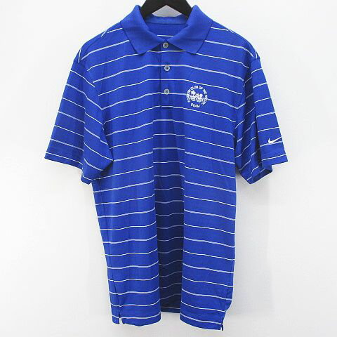 【中古】ナイキゴルフ NIKE GOLF ゴルフウェア ボーダー柄 半袖 ポロシャツ DRI-FIT S 青系 ブルー ロゴ 刺繍 ハーフボタン サイドカット メンズ 【ベクトル 古着】 260611