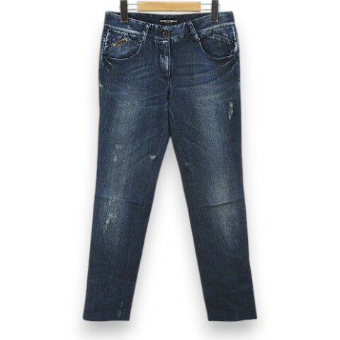 [Used] Dolce & Gabbana G8A88 Long Denim Jeans, Size 38, Blue, Zip Fly, Distressed Finish, Logo, Hardware, Plate, Label, Women's [Vector Used Clothing] 260618