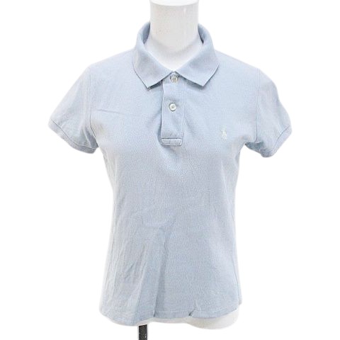 【中古】ラルフローレン RALPH LAUREN 半袖 ポロシャツ カットソー M 水色 ライトブルー ロゴ 刺繍 リブ レディース 【ベクトル 古着】 260623