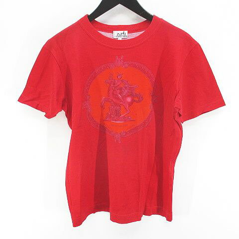 エルメス HERMES ヴィンテージ LES TUILERIES チュイルリー 半袖 Tシャツ カットソー L 赤系 レッド イタリア製 プリント メンズ  260713