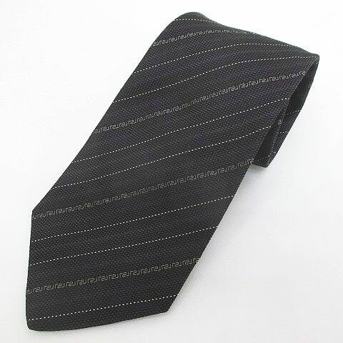【中古】ヴェルサーチ ヴェルサーチェ VERSACE ロゴ ストライプ柄 シルク ネクタイ...