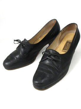 Viento パンプス シューティ ローヒール レザー調 パンチング 花柄 リボン 黒 ※KK ※MOVE-2 レディース 【中古】【ベクトル 古着】 161215 ブランド古着ベクトルプレミアム店