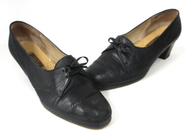 Viento パンプス シューティ ローヒール レザー調 パンチング 花柄 リボン 黒 ※KK ※MOVE-2 レディース 【中古】【ベクトル 古着】 161215 ブランド古着ベクトルプレミアム店