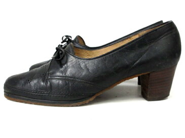 Viento パンプス シューティ ローヒール レザー調 パンチング 花柄 リボン 黒 ※KK ※MOVE-2 レディース 【中古】【ベクトル 古着】 161215 ブランド古着ベクトルプレミアム店