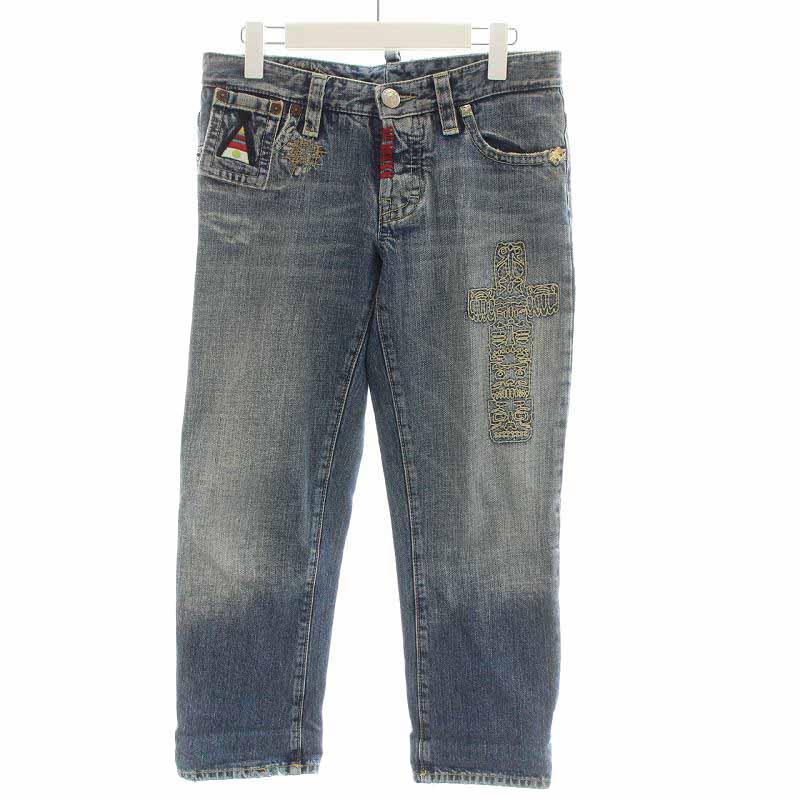 【中古】ディースクエアード DSQUARED2 06SS デニムパンツ ジーンズ ロング 刺繍 38 7号 S 青 ブルー /YI6 レディース 【ベクトル 古着】 230817