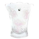 【中古】保谷クリスタル HOYA CRYSTAL flower vase 花瓶 クリスタルガラス 花柄 フラワー柄 クリア ピンク /YI19 ■GY18 メンズ レディース 【ベクトル 古着】 230905