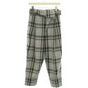 【中古】3.1 フィリップリム 3.1 phillip lim ベルテッドオーバーラップトラウザーズ Belted overlap trousers スラックス ジップフライ チェック柄 ベルト ウール混 00 XXS グレー /YT レディ…