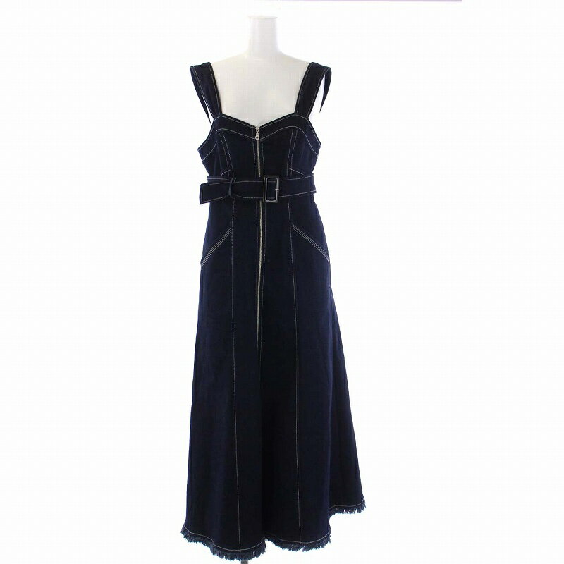 【中古】アンドクチュール AND COUTURE ロングデニムワンピース ノースリーブ フリンジ フルジップ 38 M インディゴ /KH レディース 【ベクトル 古着】 231213