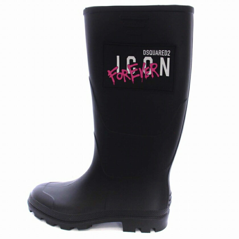 【中古】未使用品 ディースクエアード DSQUARED2 RAIN Boots レインブーツ 長靴 ロングブーツ ロゴ PVC 38 25cm 黒 ブラック /BM ■GY29 レディース 【ベクトル 古着】 240118