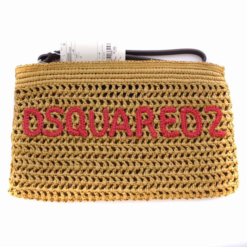 【中古】未使用品 ディースクエアード DSQUARED2 クラッチバッグ ポシェット ロゴ刺繍 ラフィア 茶 ブラウン /BM ■GY29 レディース 【ベクトル 古着】 240118