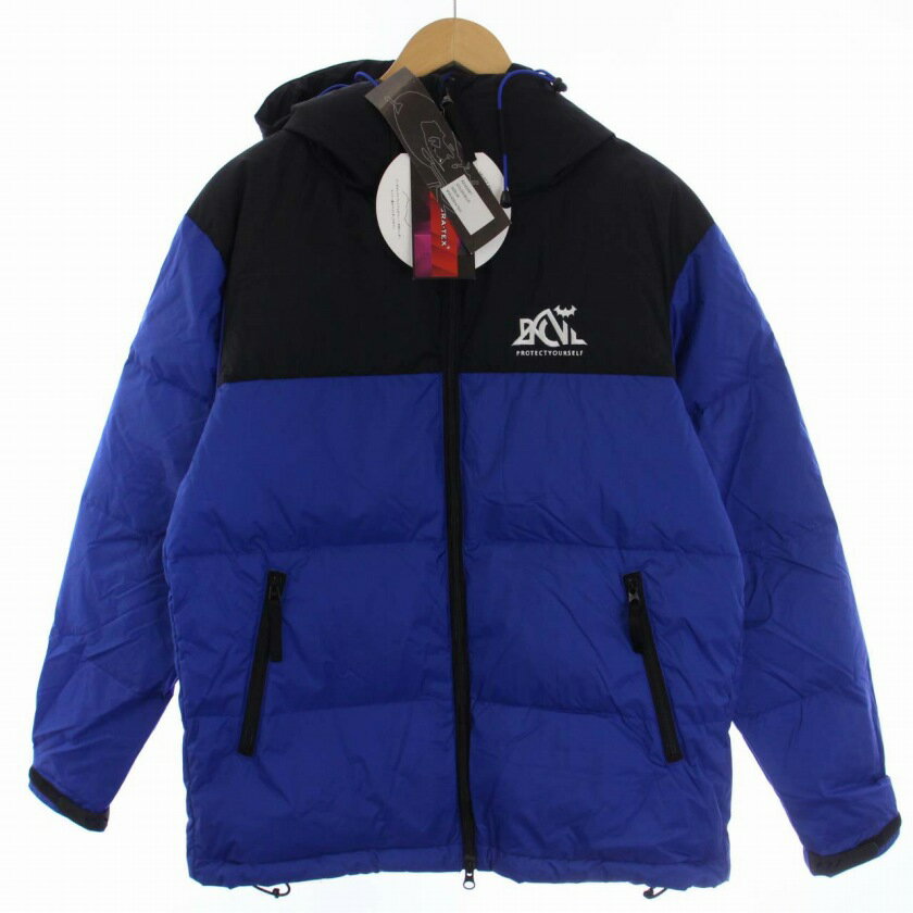 【中古】未使用品 バックチャンネル BACK CHANNEL ナンガ NANGA AURORA-TEX DOWN JACKET ダウンジャケット ジップアップ フード ロゴ刺繍 ナイロン M 青 ブルー 黒 ブラック 2322061 /BM メンズ 【ベクトル 古着】 240129