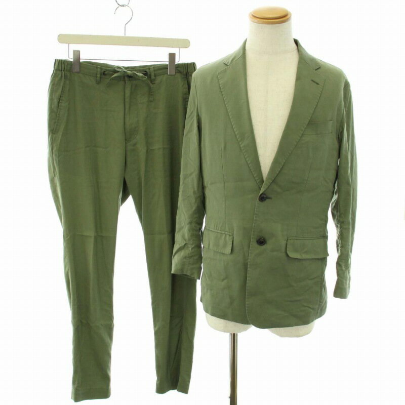 【中古】ジュンハシモト junhashimoto ヨークジャケットサイドギャザーパンツ YOKE JACKET SIDE GATHER PANTS スーツ セットアップ 上下 テーラードジャケット シングル 2B センターベント イージーパンツ 4 L カーキ /YT ▲H メンズ 【ベクトル 古着】 240219