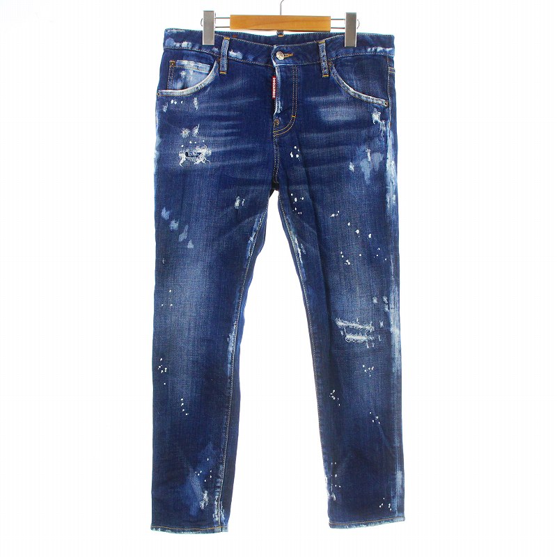 【中古】ディースクエアード DSQUARED2 17AW COOL GIRL JEAN デニムパンツ ジーンズ ジップフライ USED加工 ペイント加工 40 L インディゴ S75LA0882 S30342 /KU レディース 【ベクトル 古着】 240322