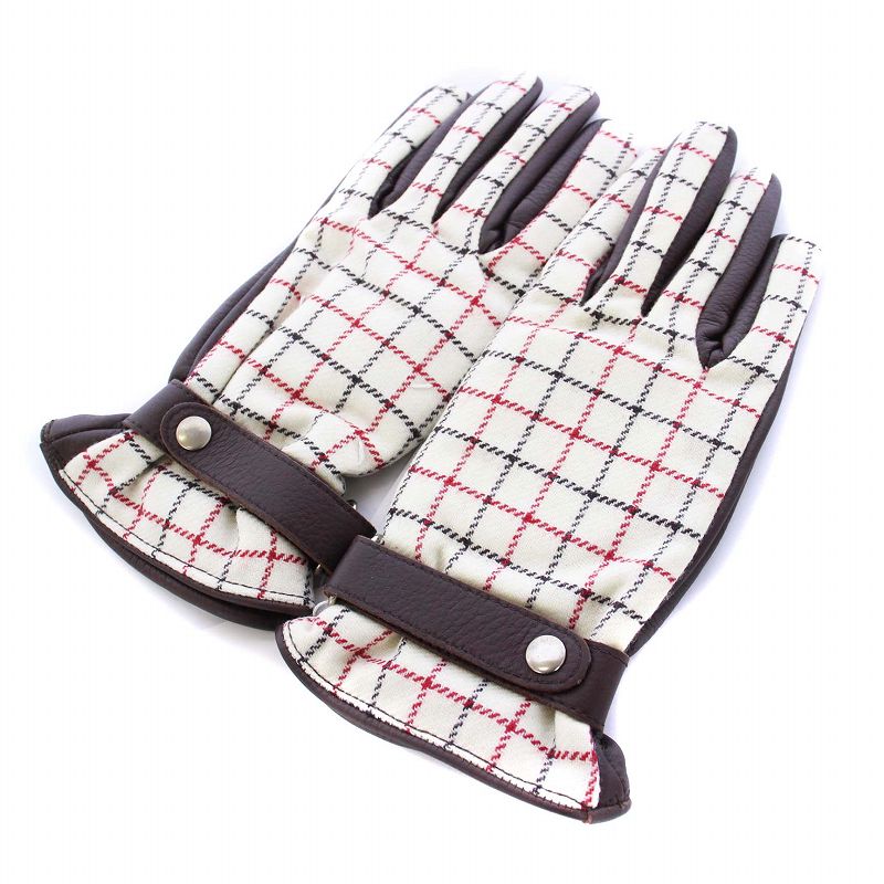 楽天ブランド古着の買取販売ベクトル【中古】メゾンマルジェラ 14 Maison Margiela 14 Tattersall-check panelled gloves 手袋 グローブ チェック レザー 切替 M 茶 ブラウン アイボリー S50TS0033 /KH ■GY33 メンズ 【ベクトル 古着】 240313