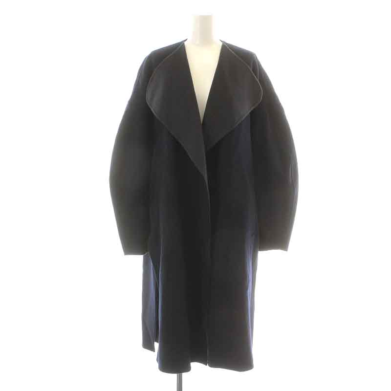 【中古】未使用品 エンフォルド ENFOLD 22AW ノーカラーコート NO-COLLAR COAT ロング ウール 36 S 紺 ネイビー 300FA130-1620 /NW38 レディース 【ベクトル 古着】 240422