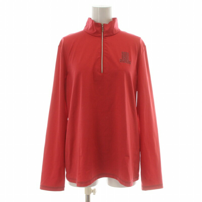 【中古】ランバン スポール LANVIN SPORT カットソー ビジュー ハイネック ハーフジップ ロゴ ワンポイント 長袖 42 XL 赤 レッド /XK レディース 【ベクトル 古着】 240509