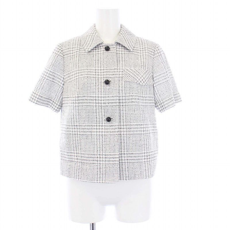 樂天商城 - 【中古】ルネ Rene 24SS Checkered Jacket シャツジャケット クロップド 半袖 34 XS 白 黒 ホワイト ブラック /KH レディース 【ベクトル 古着】 240528