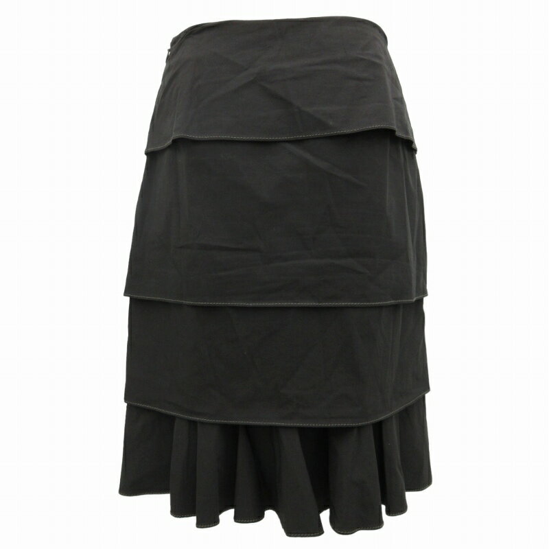 【中古】ポールカ PAULE KA スカート ひざ丈 ティアード プリーツ ステッチ 36 S 黒 ブラック ■MA /SS 0823 レディース 【ベクトル 古着】 240823