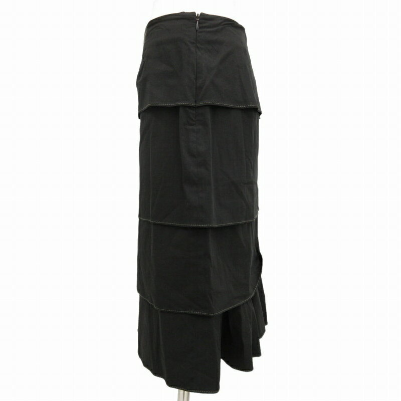 【中古】ポールカ PAULE KA スカート ひざ丈 ティアード プリーツ ステッチ 36 S 黒 ブラック ■MA /SS 0823 レディース 【ベクトル 古着】 240823