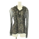 【中古】ヴァネッサブリューノ Vanessa bruno シェイディブラウスマリン shadey blouse marine シャツ Vネック 長袖 花柄 フリル シアー 絹 シルク混 36 S 紺 ネイビー 茶 ブラウン /YT レディース 【ベクトル 古着】 240829(4)