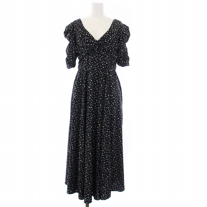 【中古】ハーリップトゥ Her lip to 22SS Roseraie Long Dress ワンピース ロング 半袖 Vネック 小花柄 M 黒 ブラック 1222305123 /KH レディース 【ベクトル 古着】 240909のサムネイル