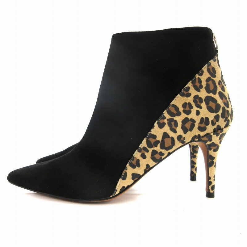 【中古】リサ★ヴィッキー LISA★VICKY ブーティー ショートブーツ ピンヒール ポインテッドトゥ スエード調 レオパード柄 24.0cm 黒 ブラック ベージュ /TZ 0910 ■GY99 レディース 【ベクトル 古着】 240910