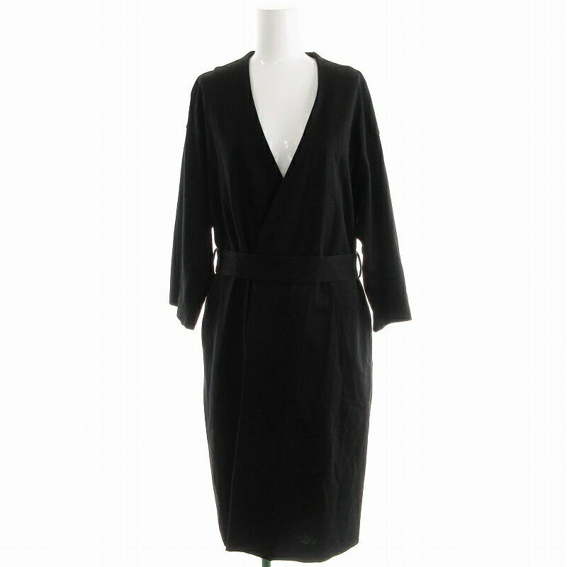 【中古】ゼロエイトサーカス 08SIRCUS ロングカーディガン ノーカラー ベルト 七分袖 0 M 黒 ブラック /DD ■GY30 レディース 【ベクトル 古着】 241002