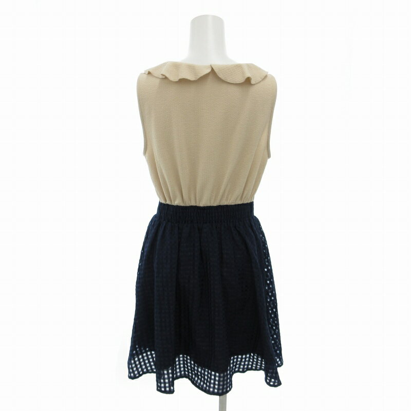 【中古】マジェスティックレゴン MAJESTIC LEGON ノースリーブワンピース チュニック レーススカート バイカラー フリル F ベージュ 紺 ネイビー /FT 0925 レディース 【ベクトル 古着】 240925