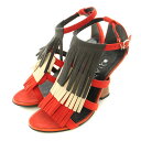 【中古】ダイアナ DIANA ストラップサンダル ラウンドトゥ ウェッジソール スエード レザー フリンジ 23cm 赤 レッド 黒 ブラック 白 ホワイト /BB レディース 【ベクトル 古着】 241016(4)