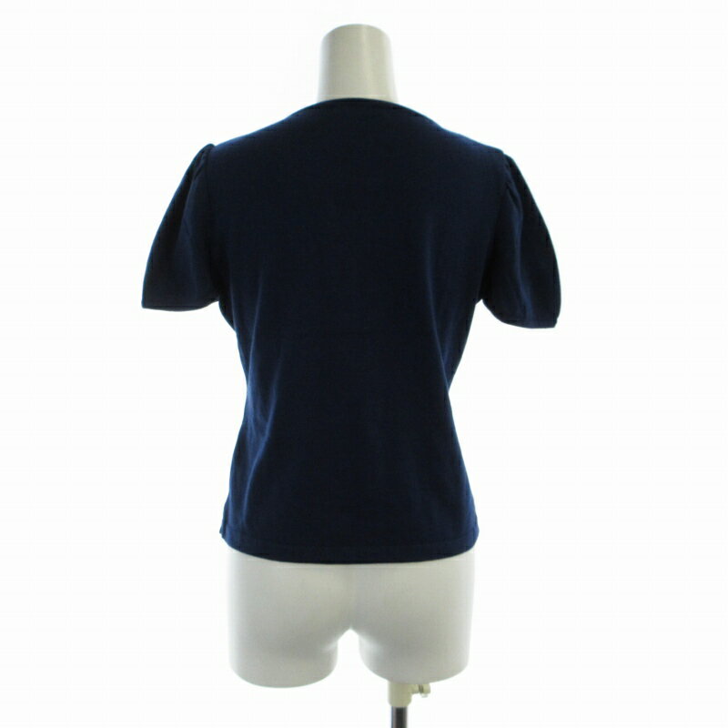 【中古】ルネ Rene カーディガン ニット リボン パフスリーブ 半袖 34 XS 青 ブルー /RO レディース 【ベクトル 古着】 241007