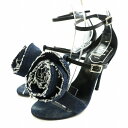 【中古】ロジェヴィヴィエ ROGER VIVIER サンダル デニム レザー 花 フラワー ストラップ ハイヒール ピンヒール 35.5 22.5cm 紺 ネイビー 黒 ブラック /NW29 レディース 【ベクトル 古着】 241007