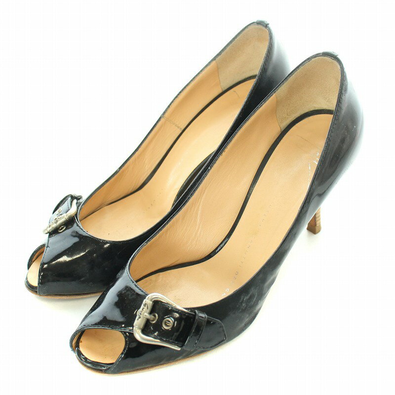 【中古】ジュゼッペザノッティデザイン GIUSEPPE ZANOTTI DESIGN パンプス オープントゥ アーモンドトゥ ハイヒール エナメル ベルト 装飾 36 23cm 黒 ブラック /BB レディース 【ベクトル 古着】 241025