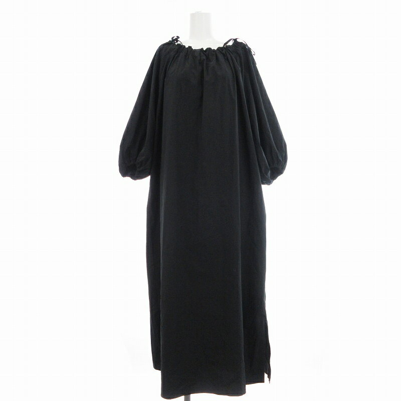 【中古】シップス SHIPS ショルダーリボンギャザーワンピース ロング 長袖 1 S相当 黒 ブラック /MM レディース 【ベクトル 古着】 241107